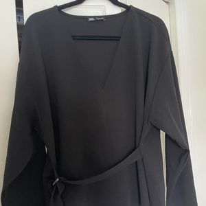 Zara Long-sleeve v-neck blouse with belt
